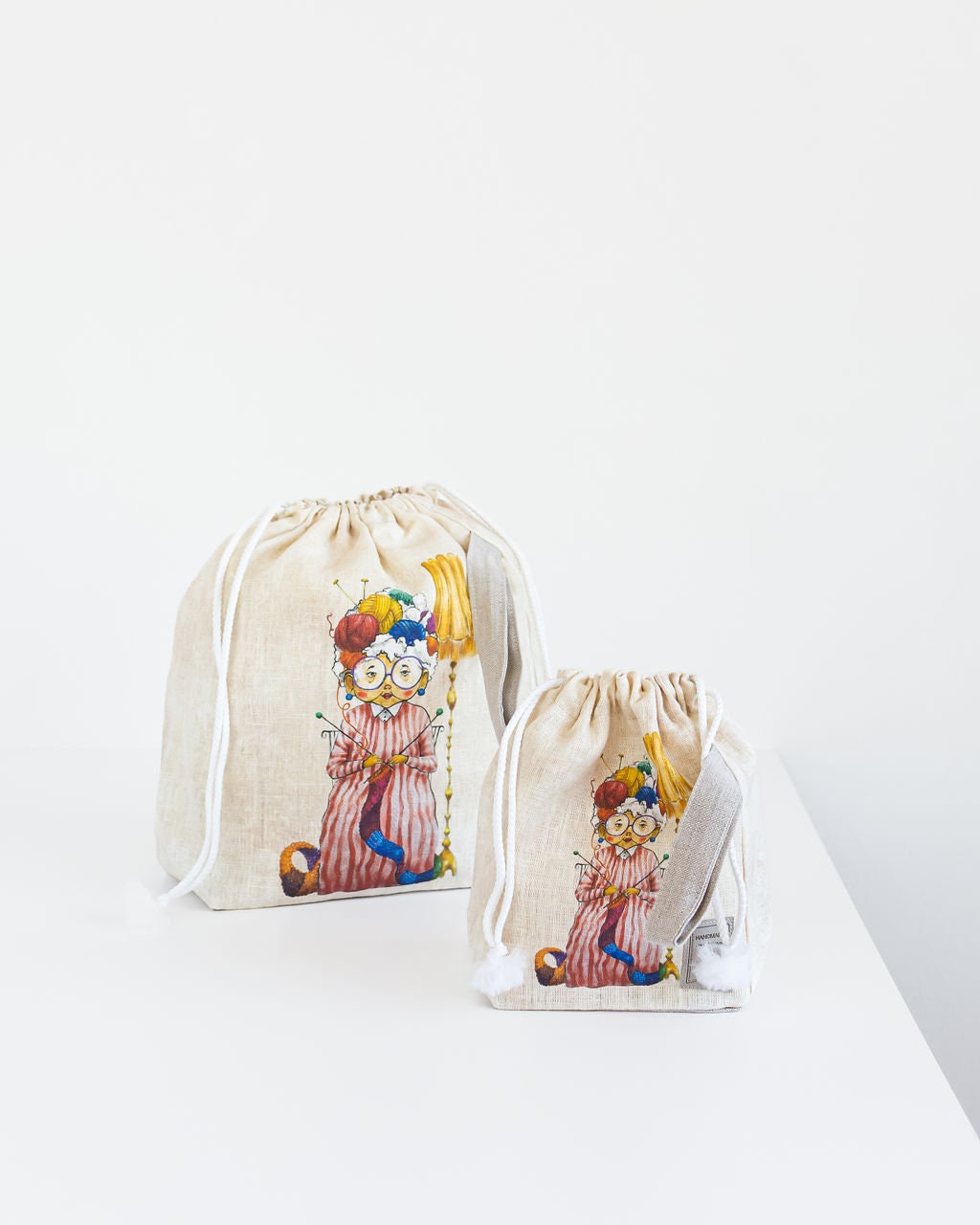 Set of 2  Knitter Project Bags. Knitter print was created special for KnitterBag