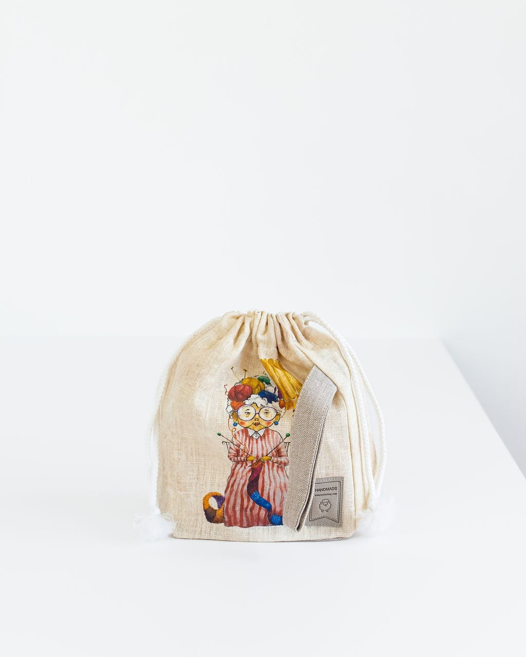 Small Project Bag with Knitter Old lady print