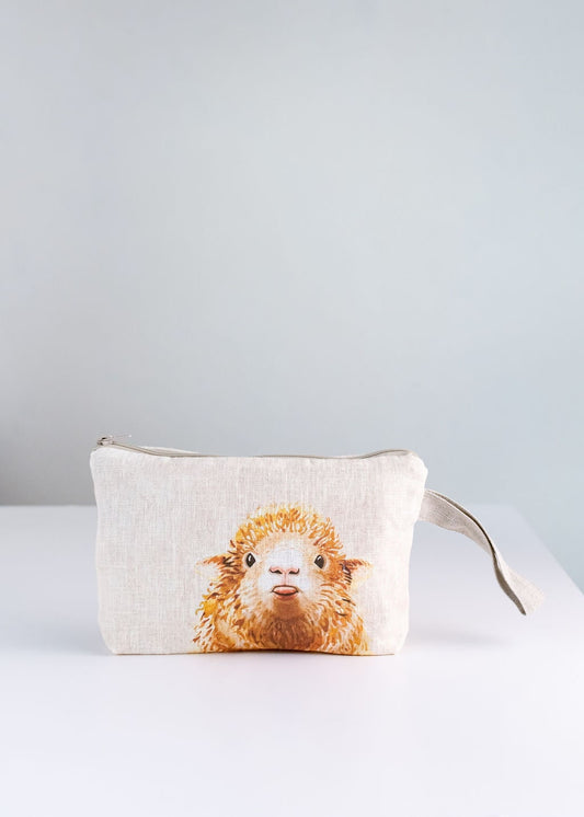 Pencil case with Sheep print, fabric Natural linen pouch, case aesthetic, pouches, canvas pencil pouch for shool