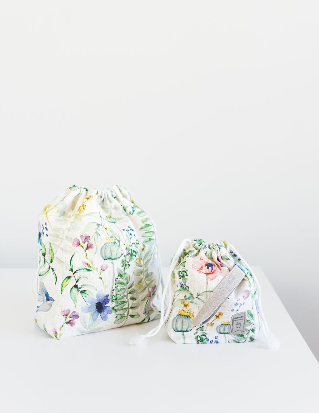 Set of 3 Summer Meadow print Project Bags. Sizes XL, Large and Small.