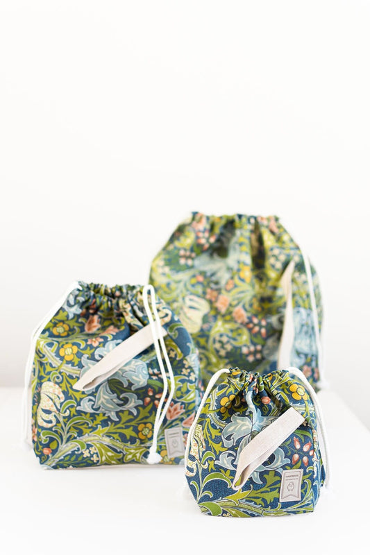 William Morris Golden Lily print Set of 3 Project Bags. Sizes XL, Large and Small.
