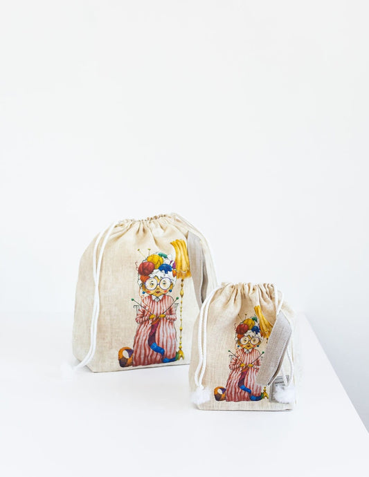 Set of 2  Knitter Project Bags. Knitter print was created special for KnitterBag