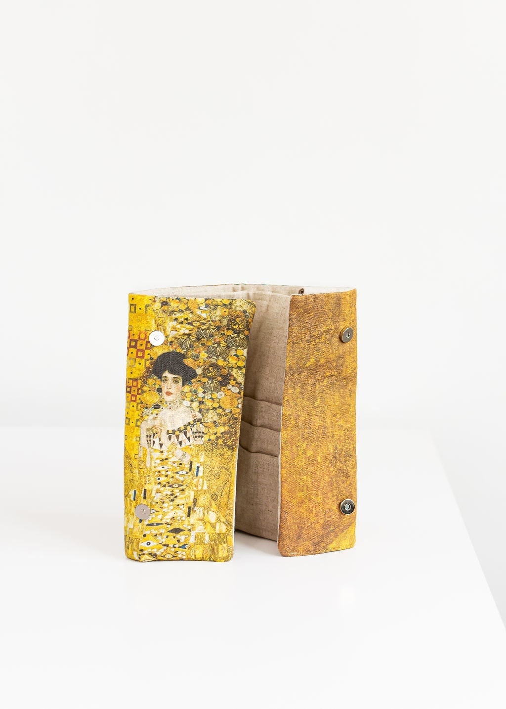 Stylish Case for Crochet Hooks - 21 Pockets for Circular Needles & 24 for Socks Needles, Gustav Klimt "Adele" print.