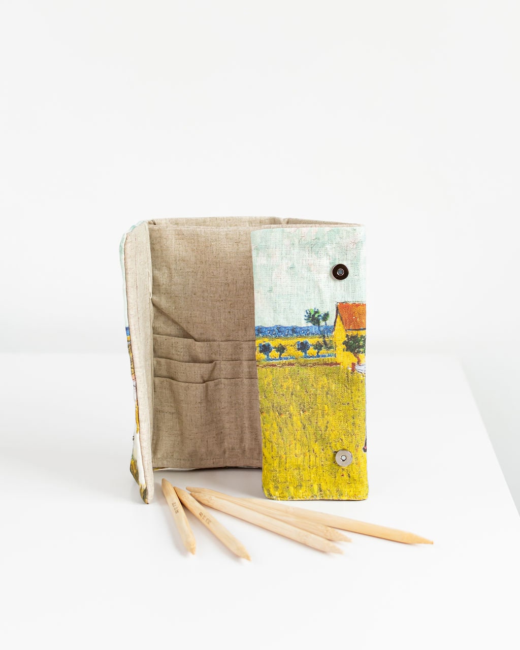 Needles, Crochets, Hooks Case with  "Farmhouse in Provence" by Van Gogh print.  Inside 21pockets-circle &24socks needles.