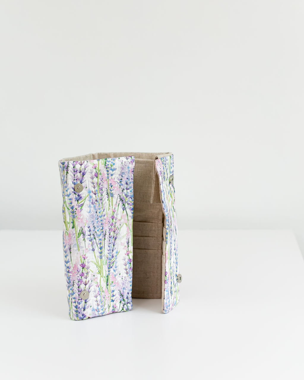 Levander print Needle, Crochet, Hooks Case with  21 pockets for circle needles & 24 for socks needles.