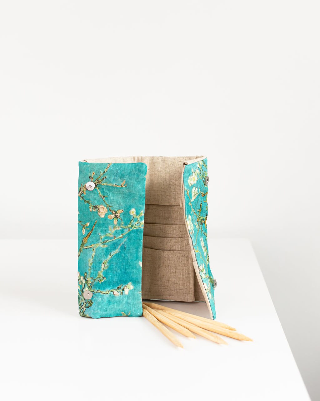 Almond Blossom by Vincent van Gogh print Stylish Case for Crochet Hooks - 21 Pockets for Circular Needles & 24 for Socks Needles