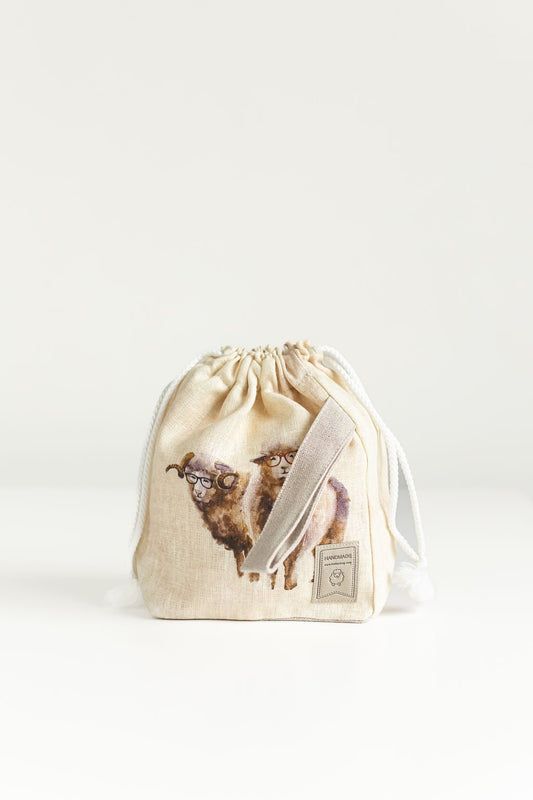 Sheep print Project Bag. Size Small. Special KnitterBag design.