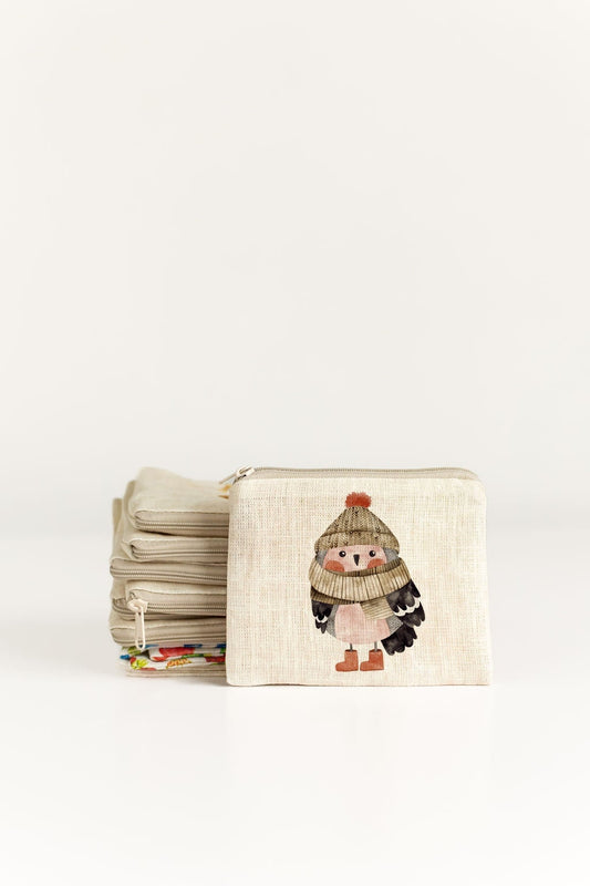 Small zip purse, small coin purse, sewing notions pouch, knitting pouch, Winter bird zip purse