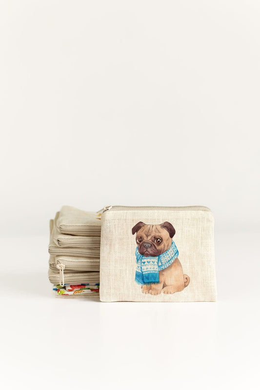Small zip purse, small coin purse, sewing notions pouch, knitting pouch, Winter dog zip purse