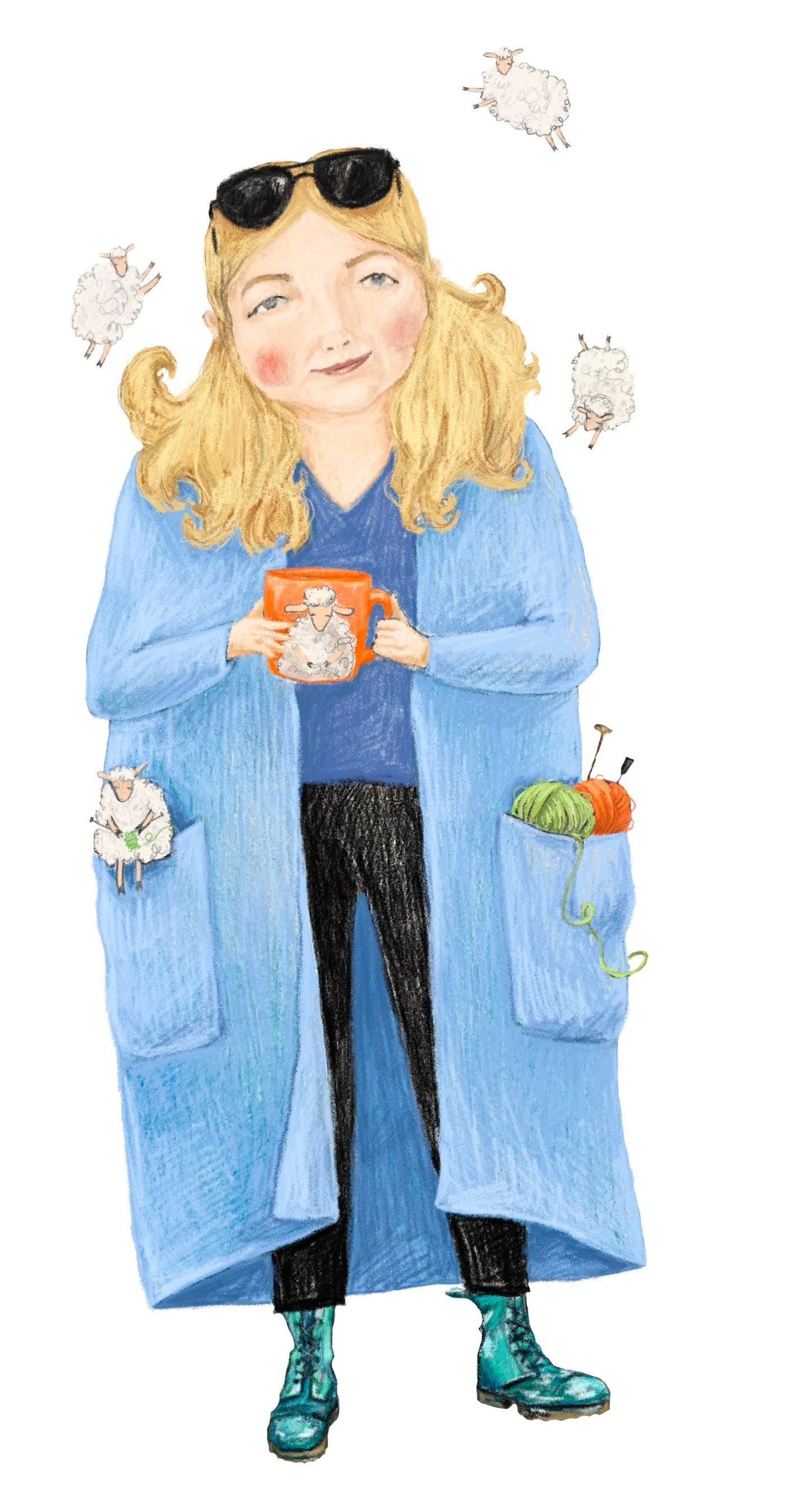 Project Bag with zipper with Lady with blue sweater dreaming about new projects picture.