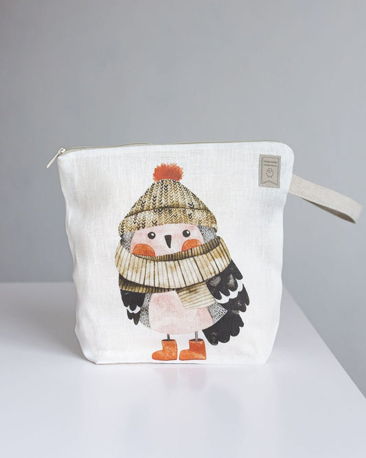 Project bag with bird print. Work in progress Project Bag with zipper. Yarn organizer