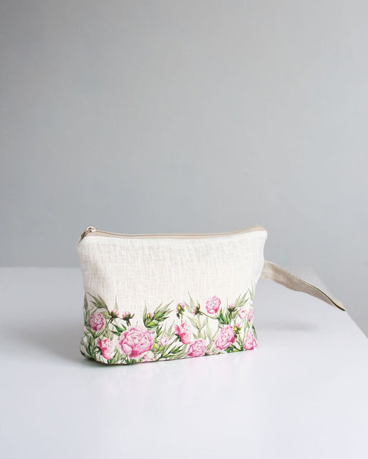 Peony print wristlet pouch