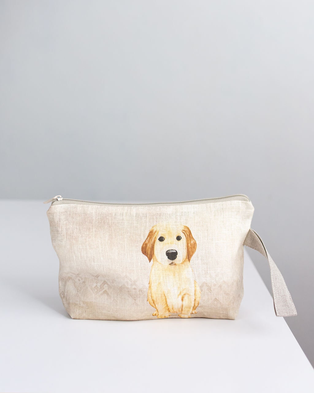 Linen wristlet pouch with Dog print