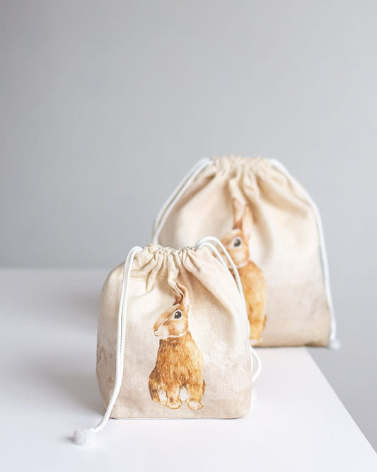 Project Bag with Knitter with Bunny print