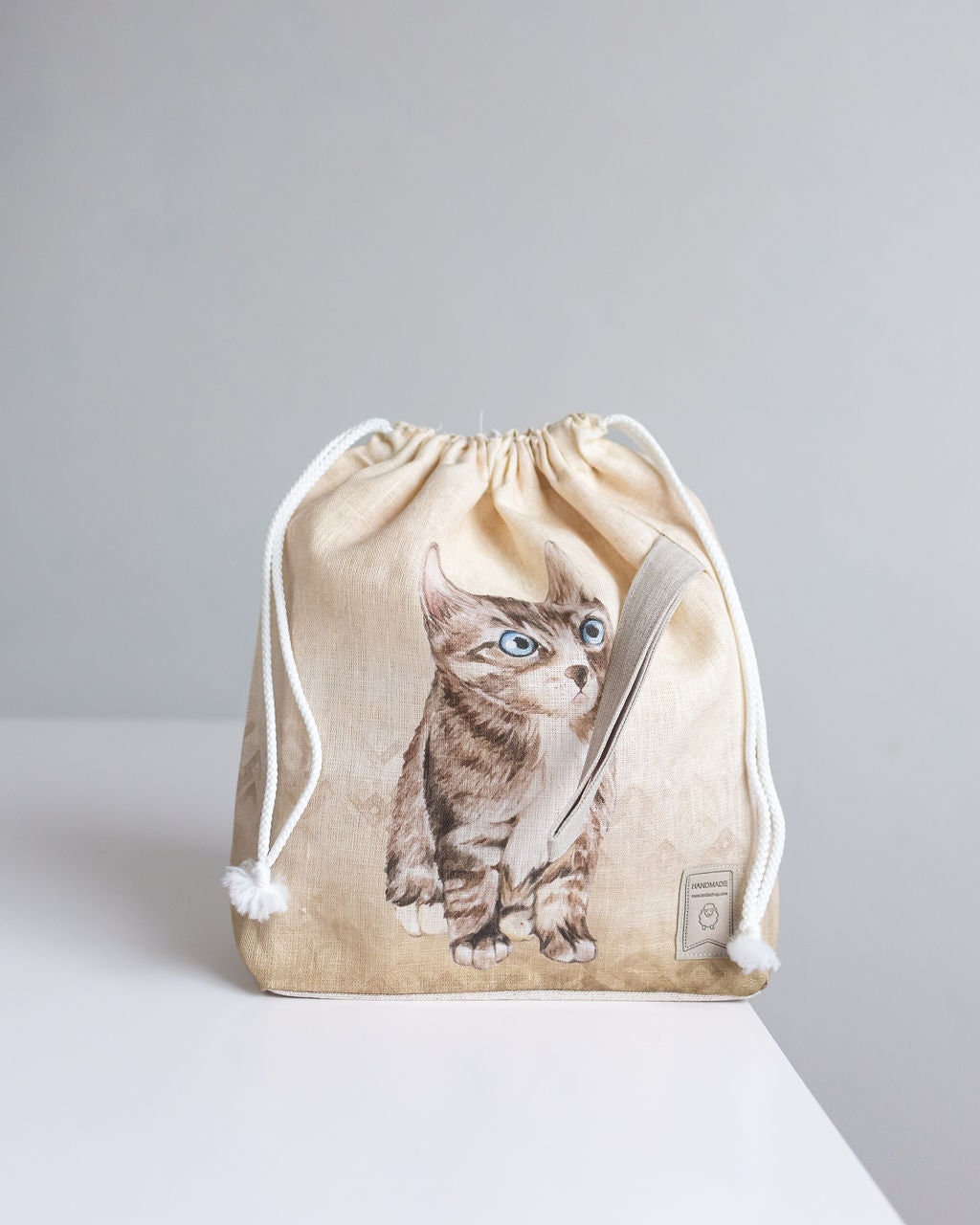 WIP Project Bag with Knitter with Cat print