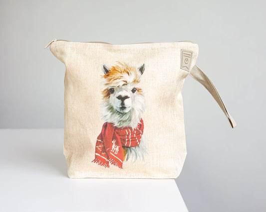 Project Bag with zipper. Yarn organizer with Lama with scarf print
