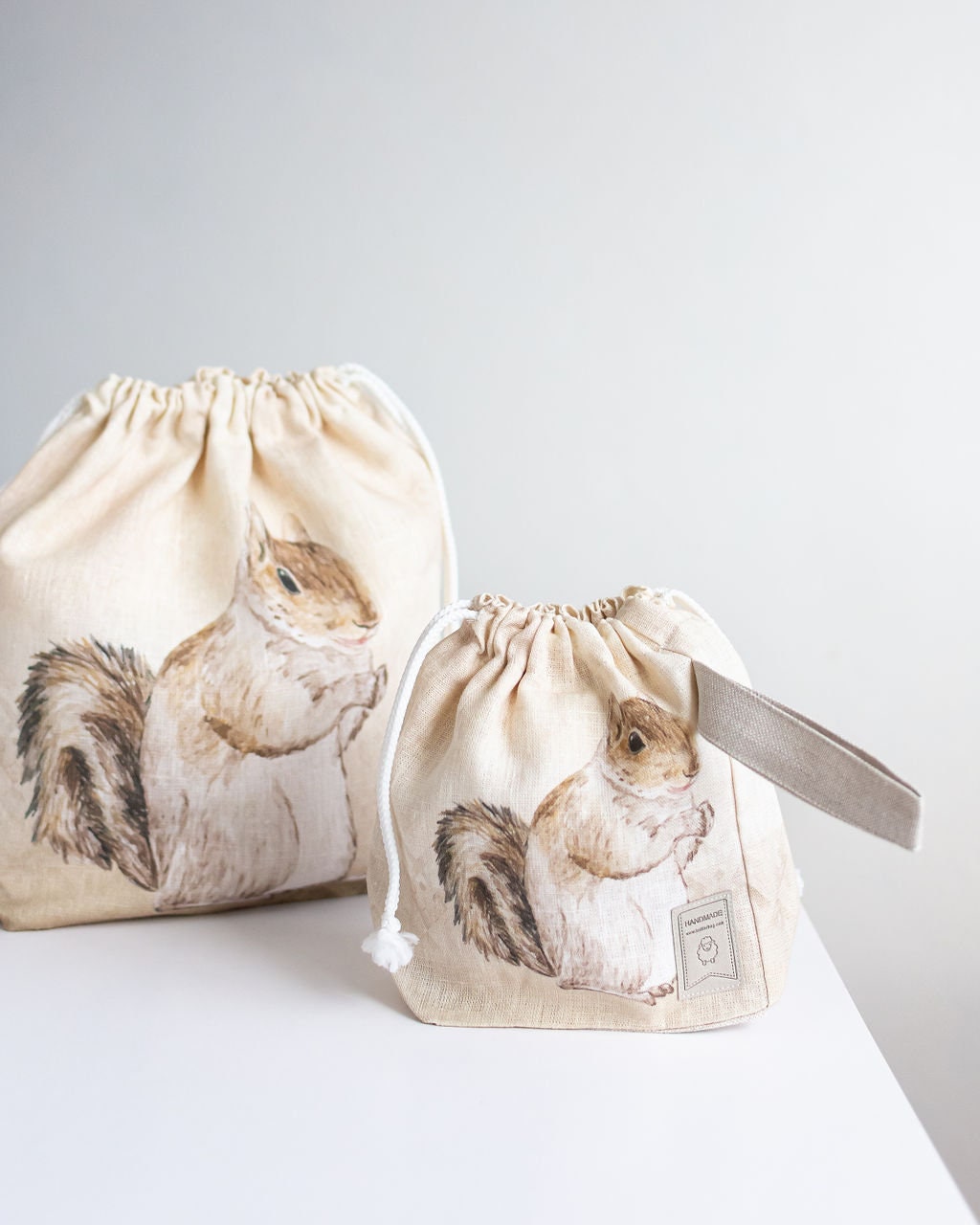 WIP Project Bag with Knitter with Squirrel print