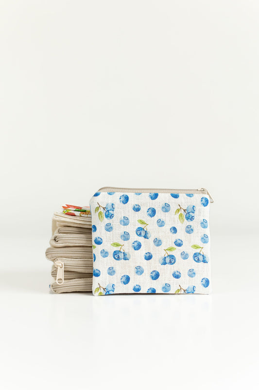 Blueberry print small zip purse, small coin purse, sewing notions pouch, knitting pouch