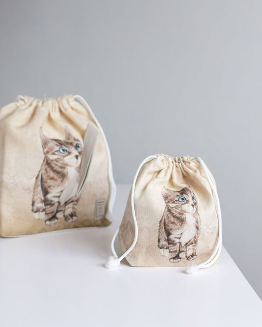 WIP Project Bag with Knitter with Cat print