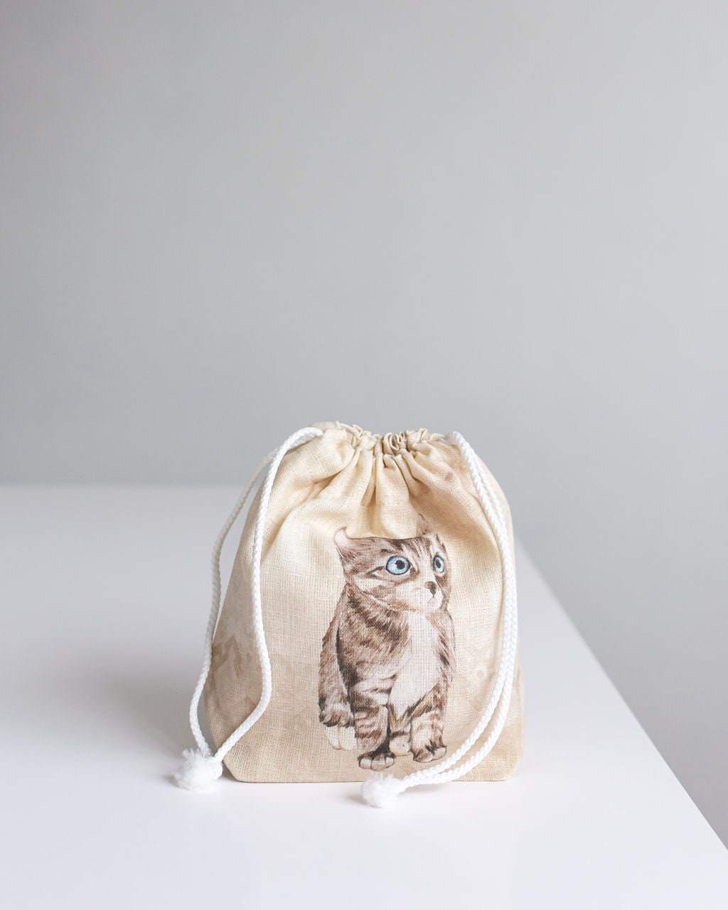 WIP Project Bag with Knitter with Cat print