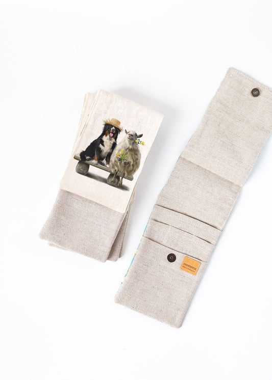 Knitting needle organizer case with Sheep and Dog print. Size: 4" x 9,2" (or 4" x 11"). Needles, Crochets and Hooks Case.
