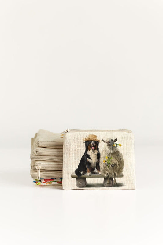 Small zip purse with dog and sheep print
