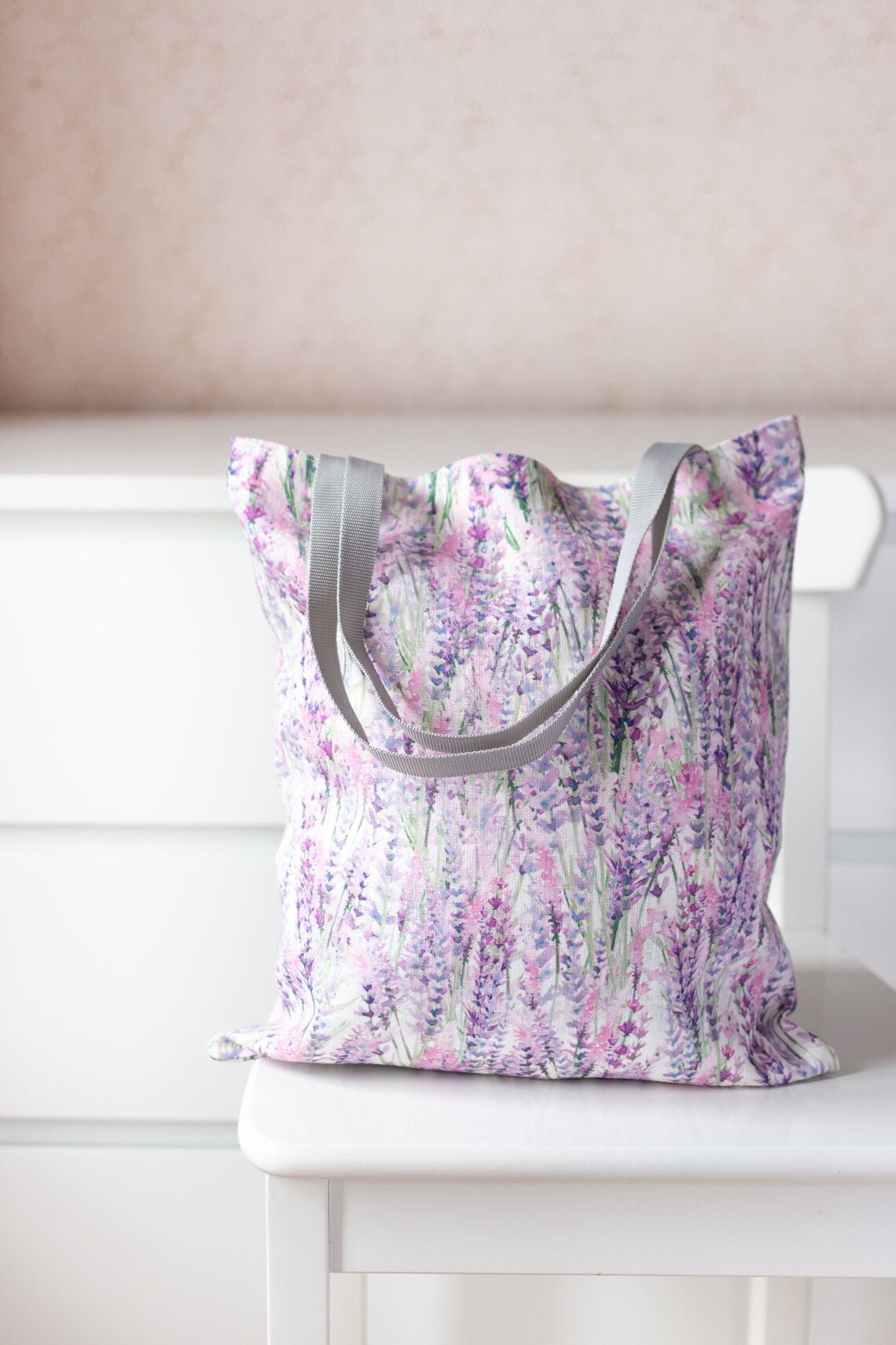 Shopping tote bag with Peony print