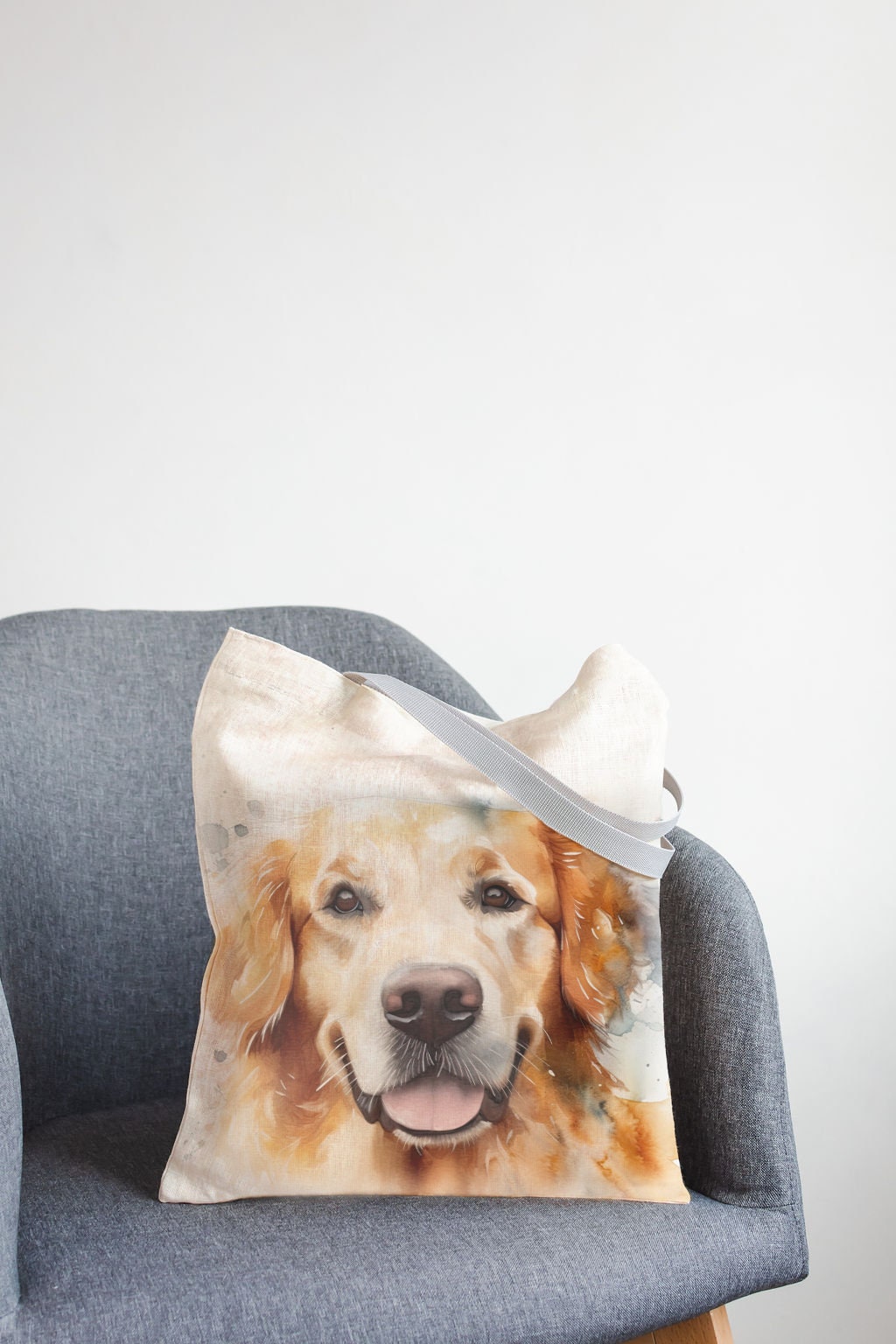Linen Market Bag. Shopping tote with Goldendoodle print.