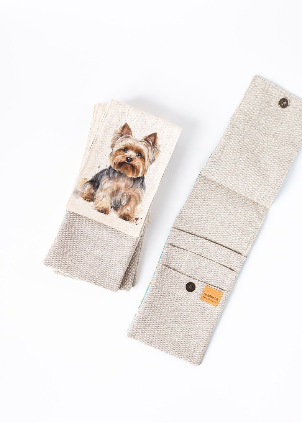 Knitting needle organizer case. Size: 4" x 9,2" (or 4" x 11"). Needles, Crochets and Hooks Case with Yorkshire Terrier print.
