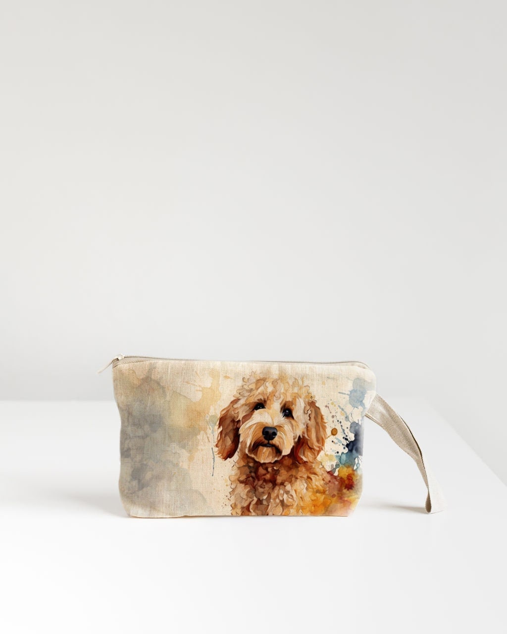 Linen Wristlet pouch with Yorkshire Terrier print.