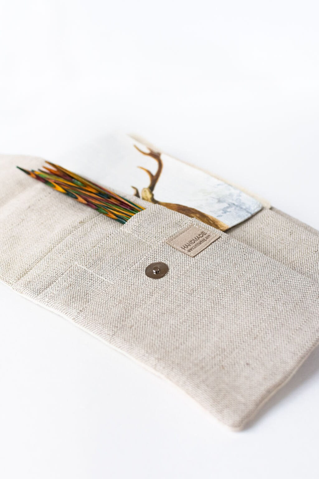 Knitting needle organizer case. Size: 4" x 9,2" (or 4" x 11"). Needles, Crochets and Hooks Case with bulldog print.