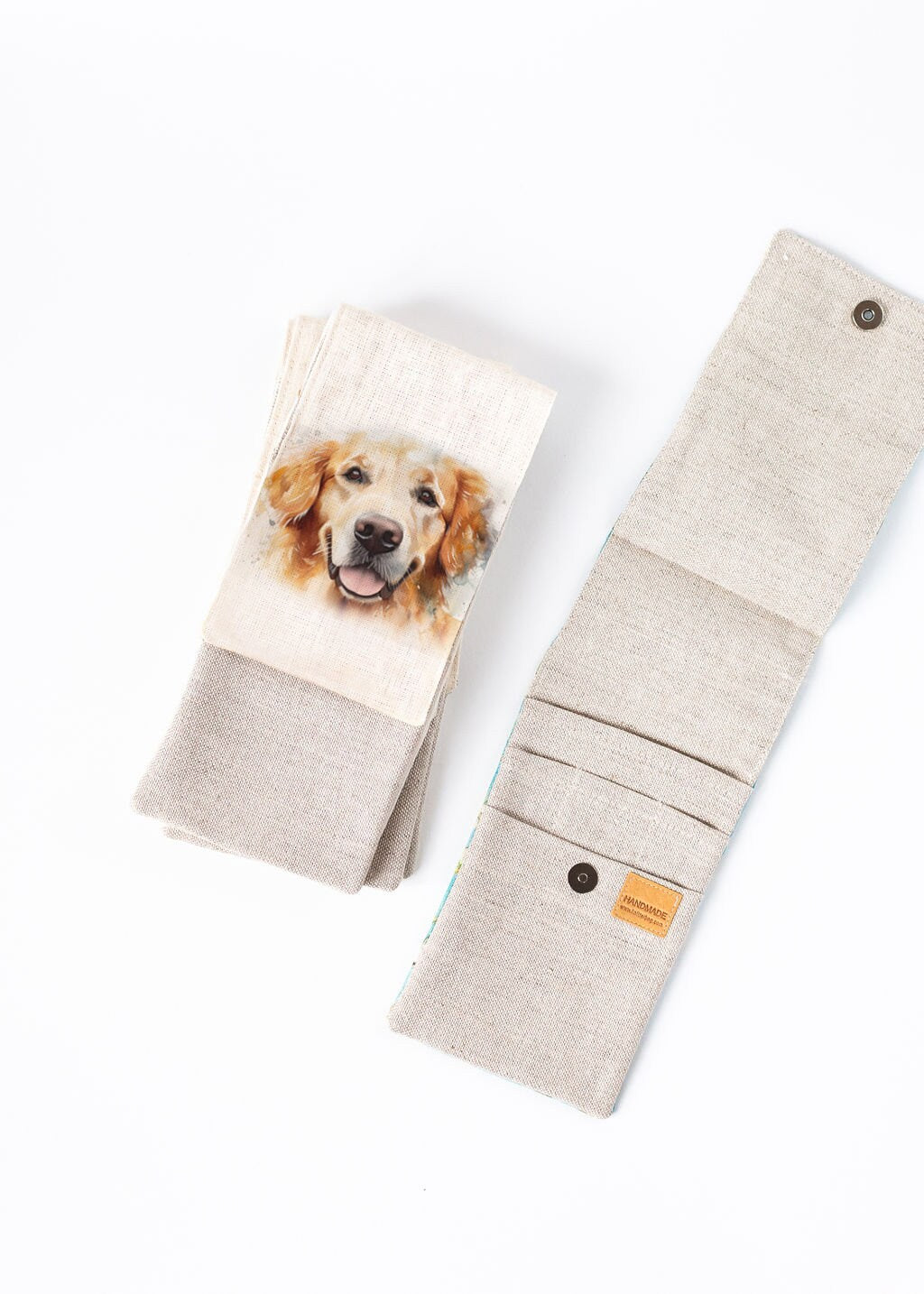 Knitting needle organizer case. Size: 4" x 9,2" (or 4" x 11"). Needles, Crochets and Hooks Case with Golden Retriever print.