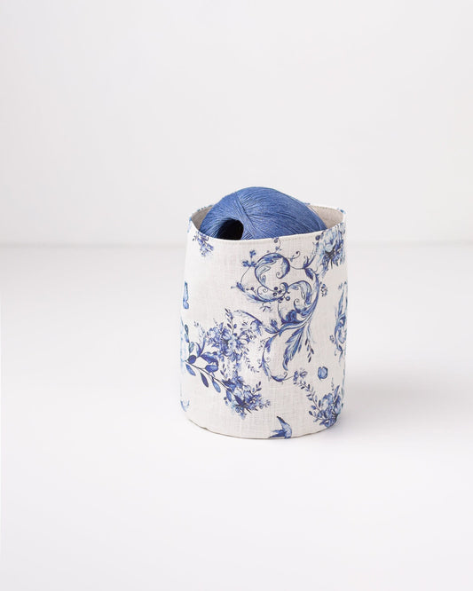Toile de jouy Linen Storage burlap basket.