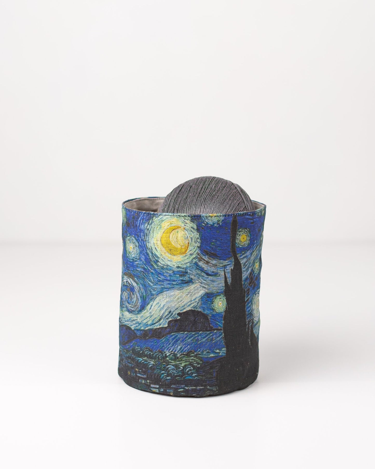 Van Gogh Starry Night linen fabric basket, housewarming gift, farmhouse decor, Linen Storage burlap basket.