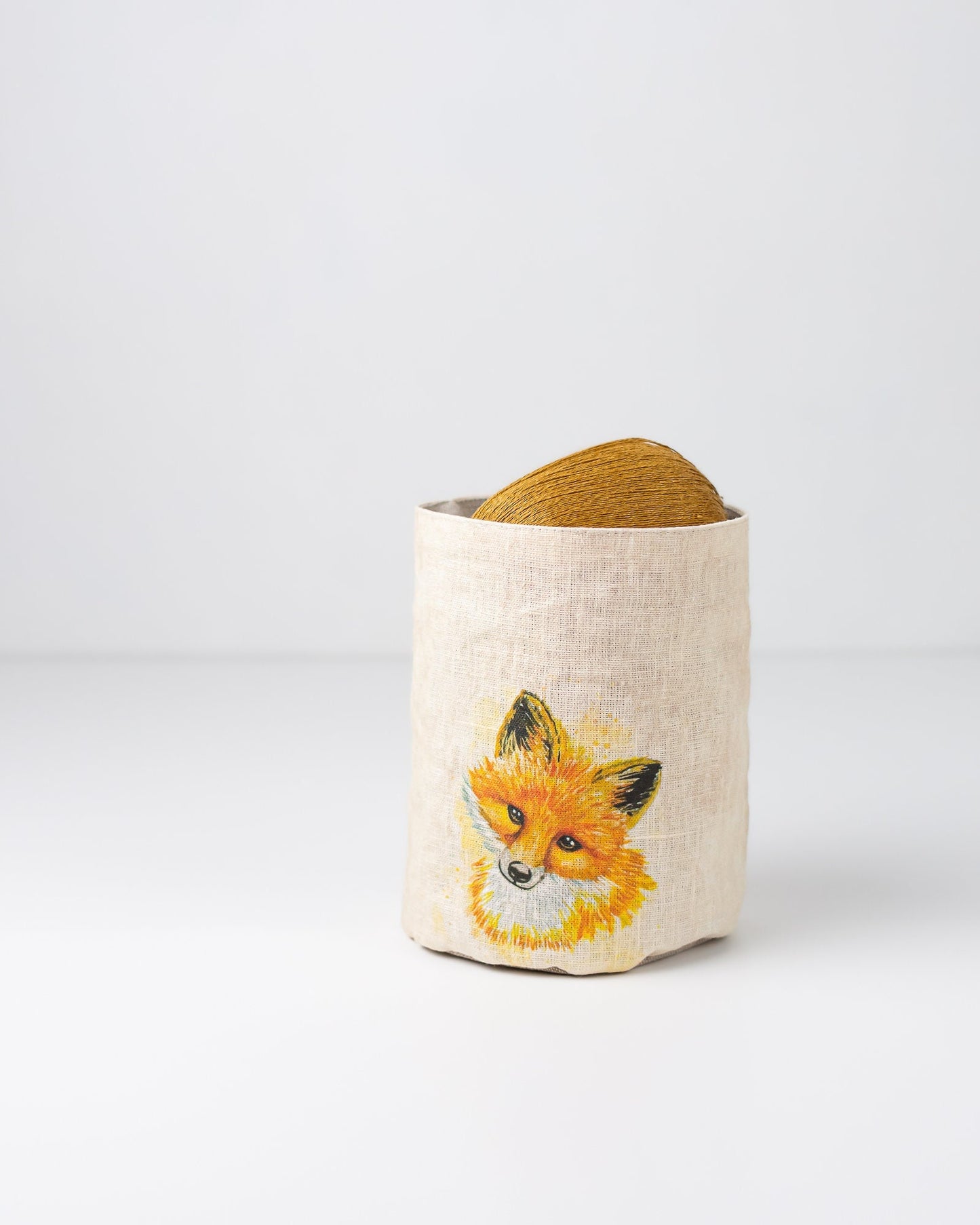 Linen basket bin for storage with fox, Woodland Christmas fabric basket, Nature Lover, Wild Animal.