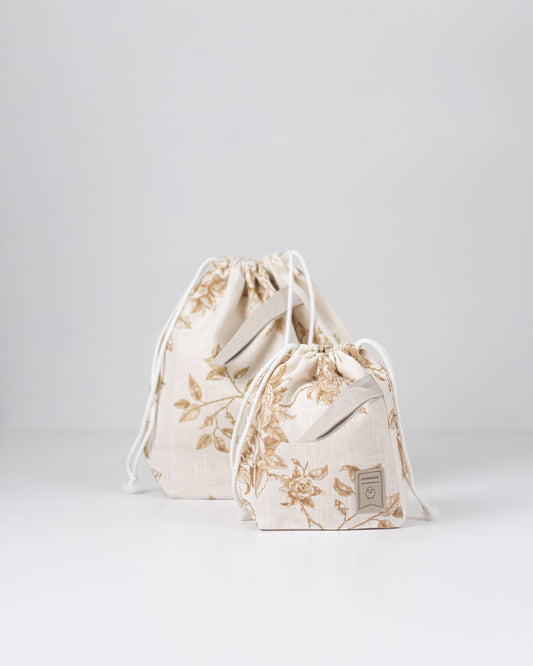 Vintage Roses print. Set of 2 Knitter Project Bags. Large and Small. Toile de jouy