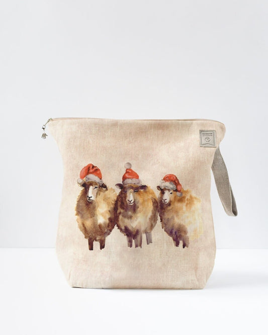 Christmas Sheep project bag. Work in progress Project Bag with zipper. Yarn organizer