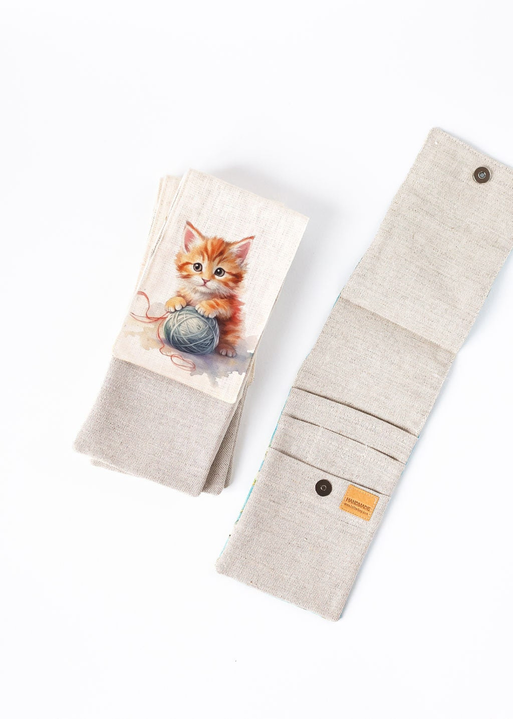 Knitting needle organizer case. Size: 4" x 9,2" (or 4" x 11"). Needles, Crochets and Hooks Case. Needle case with cat with yarn