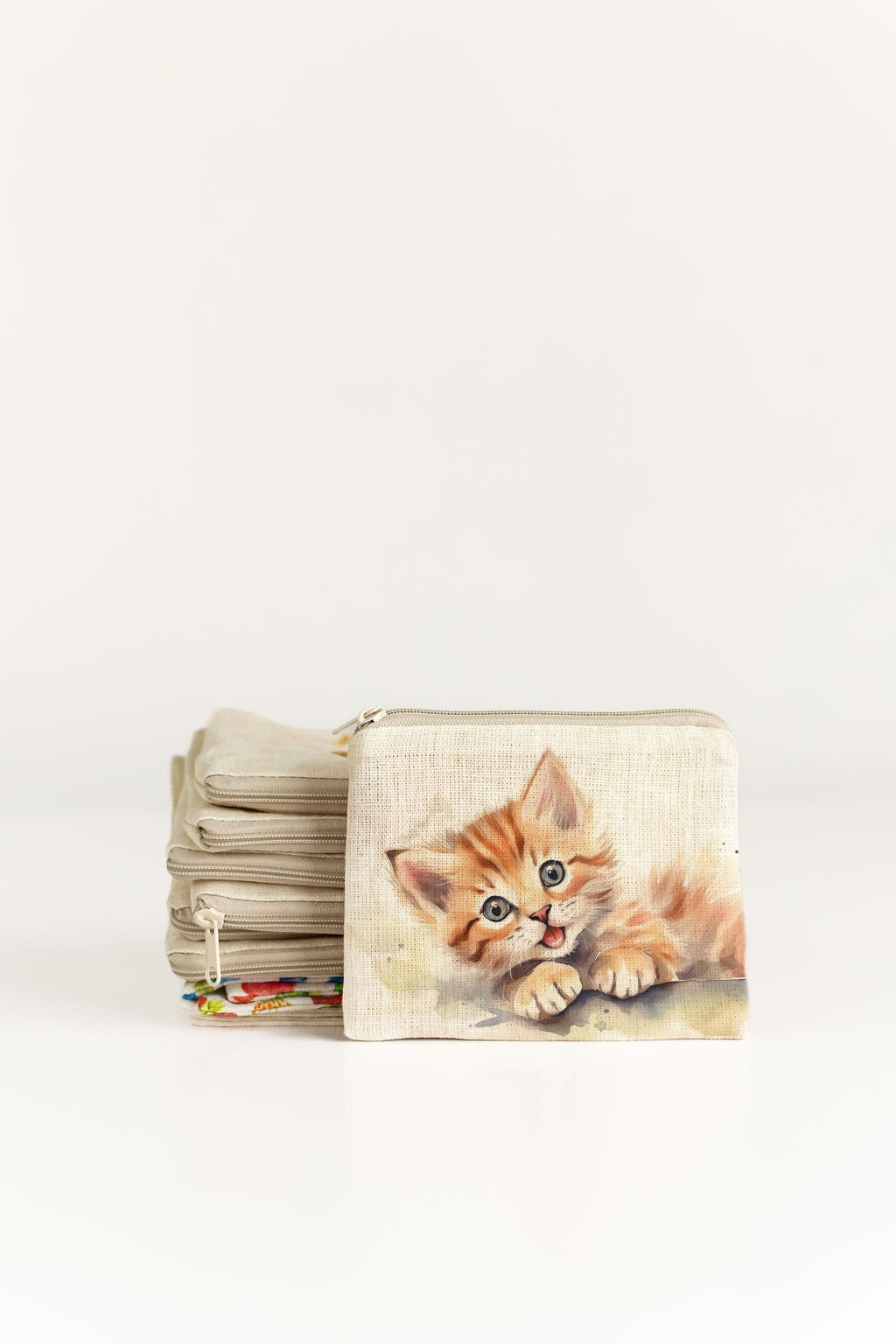 Small zip purse, zip purse, small coin purse, sewing notions pouch, knitting pouch, Cat print