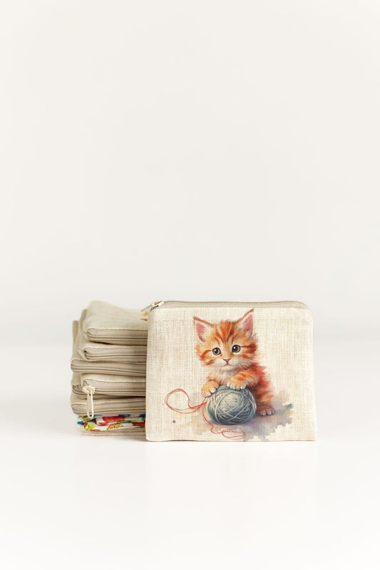 Small zip purse, zip purse, small coin purse, sewing notions pouch, knitting pouch, Cat print