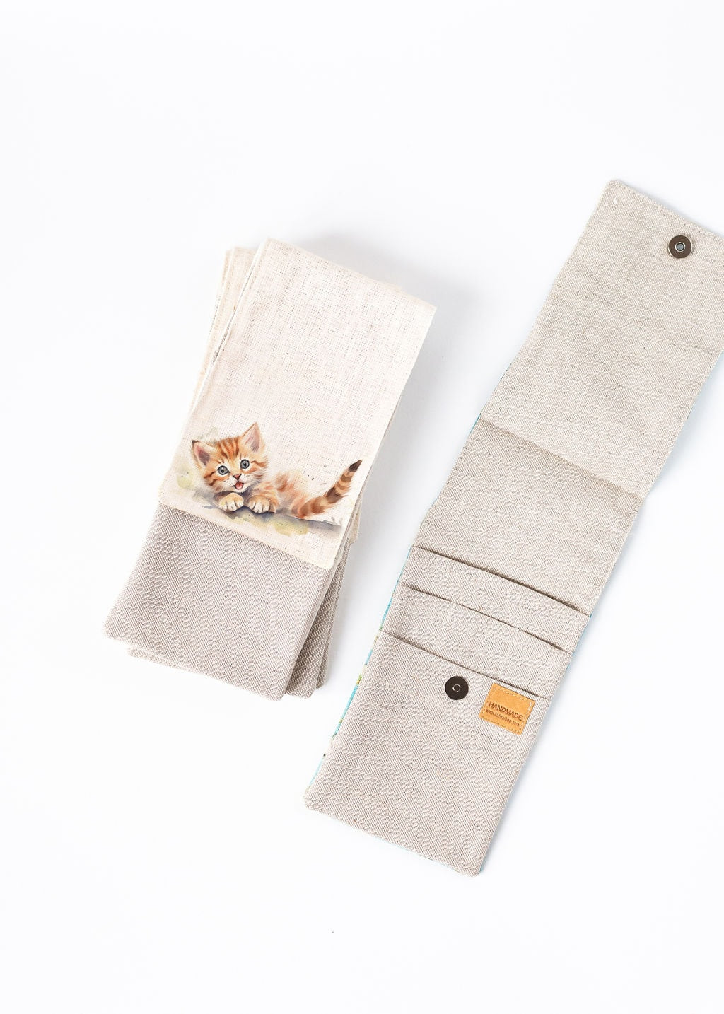 Knitting needle organizer case. Size: 4" x 9,2" (or 4" x 11"). Needles, Crochets and Hooks Case. Needle case with playing cat