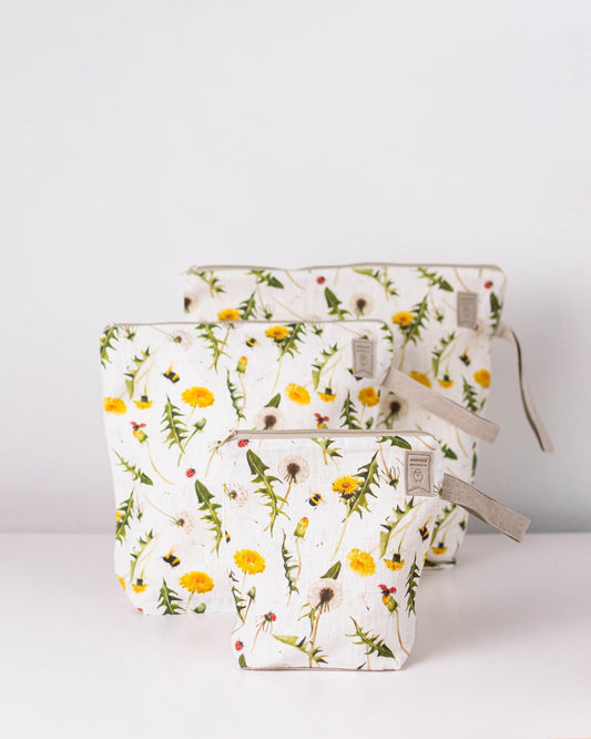 Project bag with Dandelions print. Work in progress Project Bag with zipper. Yarn organizer. Size Medium