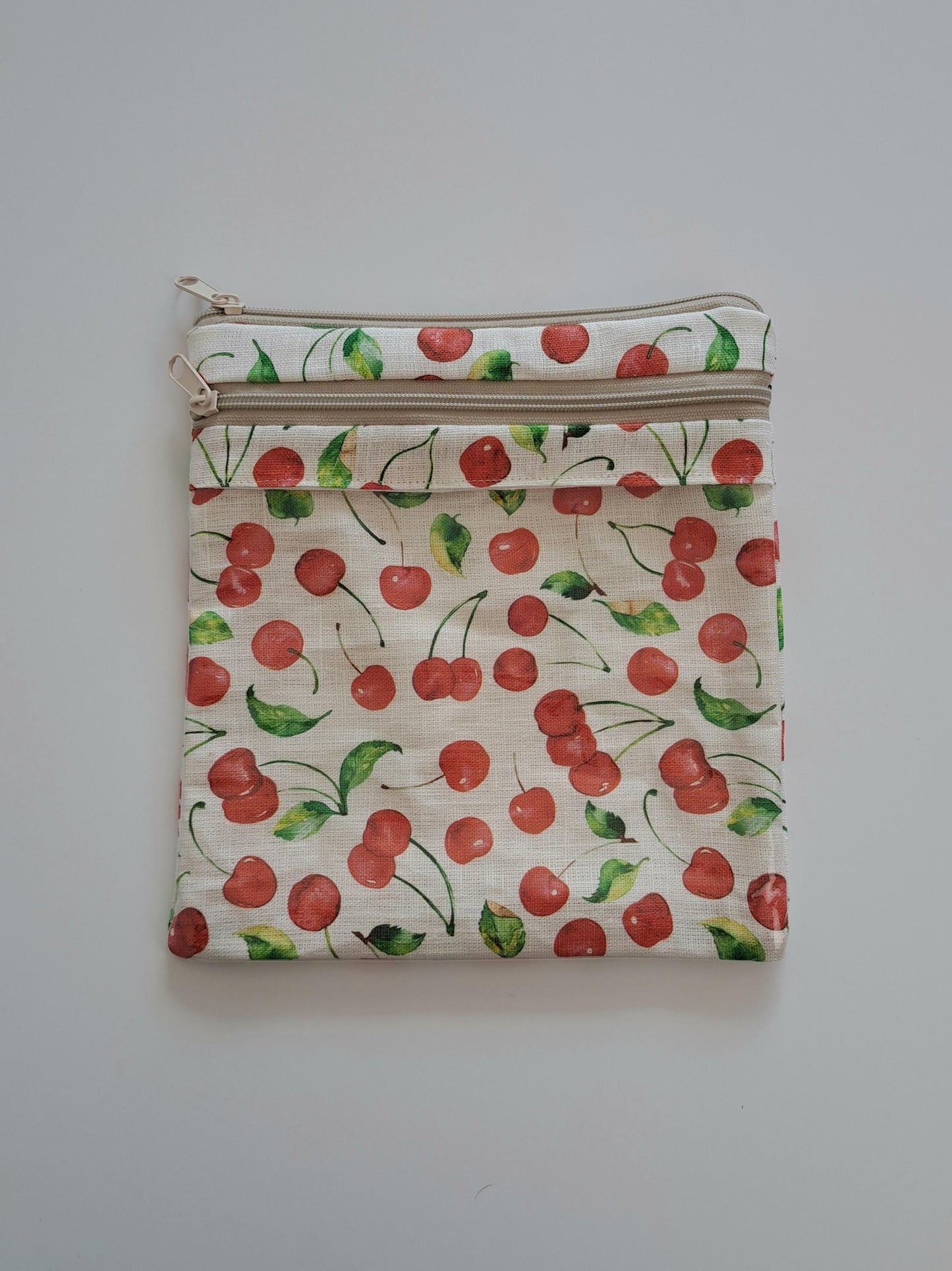 Embroidery project bag with cherry print. Stitch bag for Embroidery projects. Storage Travel Hand Sewing Projects. Holder 13x11 or 8x9inches