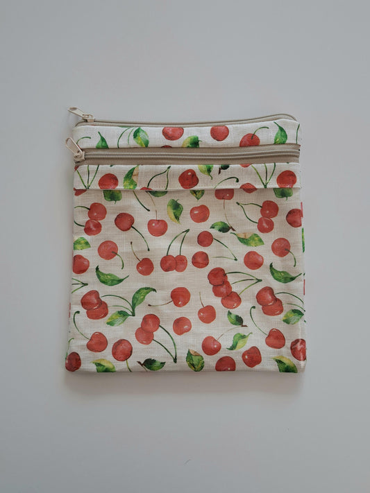 Embroidery project bag with cherry print. Stitch bag for Embroidery projects. Storage Travel Hand Sewing Projects. Holder 13x11 or 8x9inches