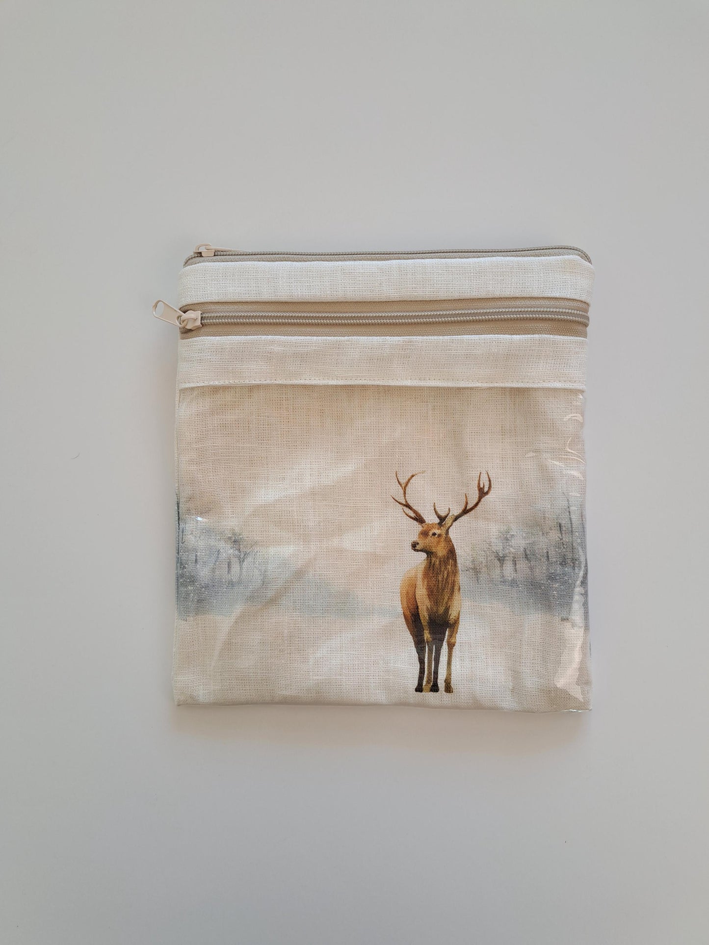 Stitch Project Case with deer print. Project bag for Embroidery projects.  Storage Travel Hand Sewing Projects. Sizes 13x11 or 8x9inches