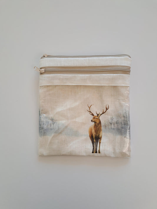 Stitch Project Case with deer print. Project bag for Embroidery projects.  Storage Travel Hand Sewing Projects. Sizes 13x11 or 8x9inches
