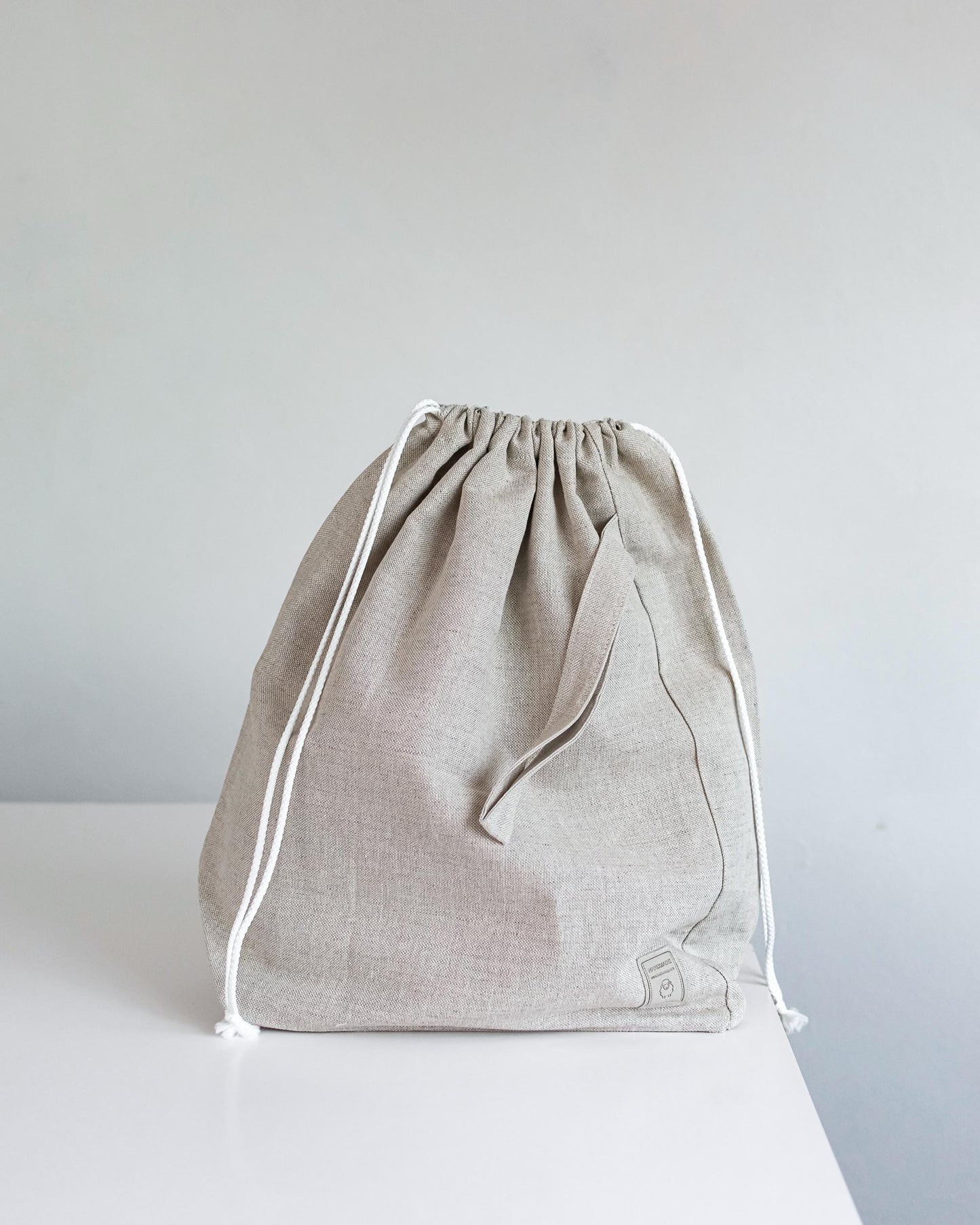 Small, Medium and Large Natural grey linen drawstring project bags. Set of 3 Linen Knitter Project Bags.