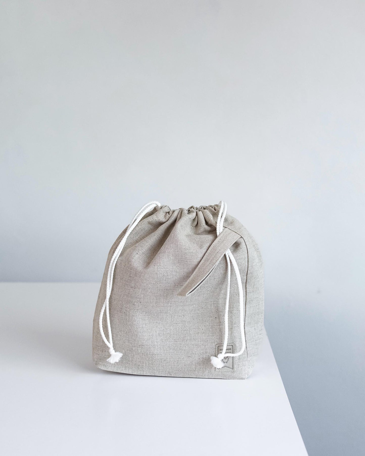 Small, Medium and Large Natural grey linen drawstring project bags. Set of 3 Linen Knitter Project Bags.