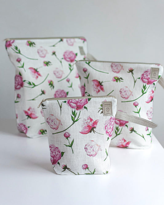 Peony print project bag. Work in progress Project Bag with zipper. Yarn organizer