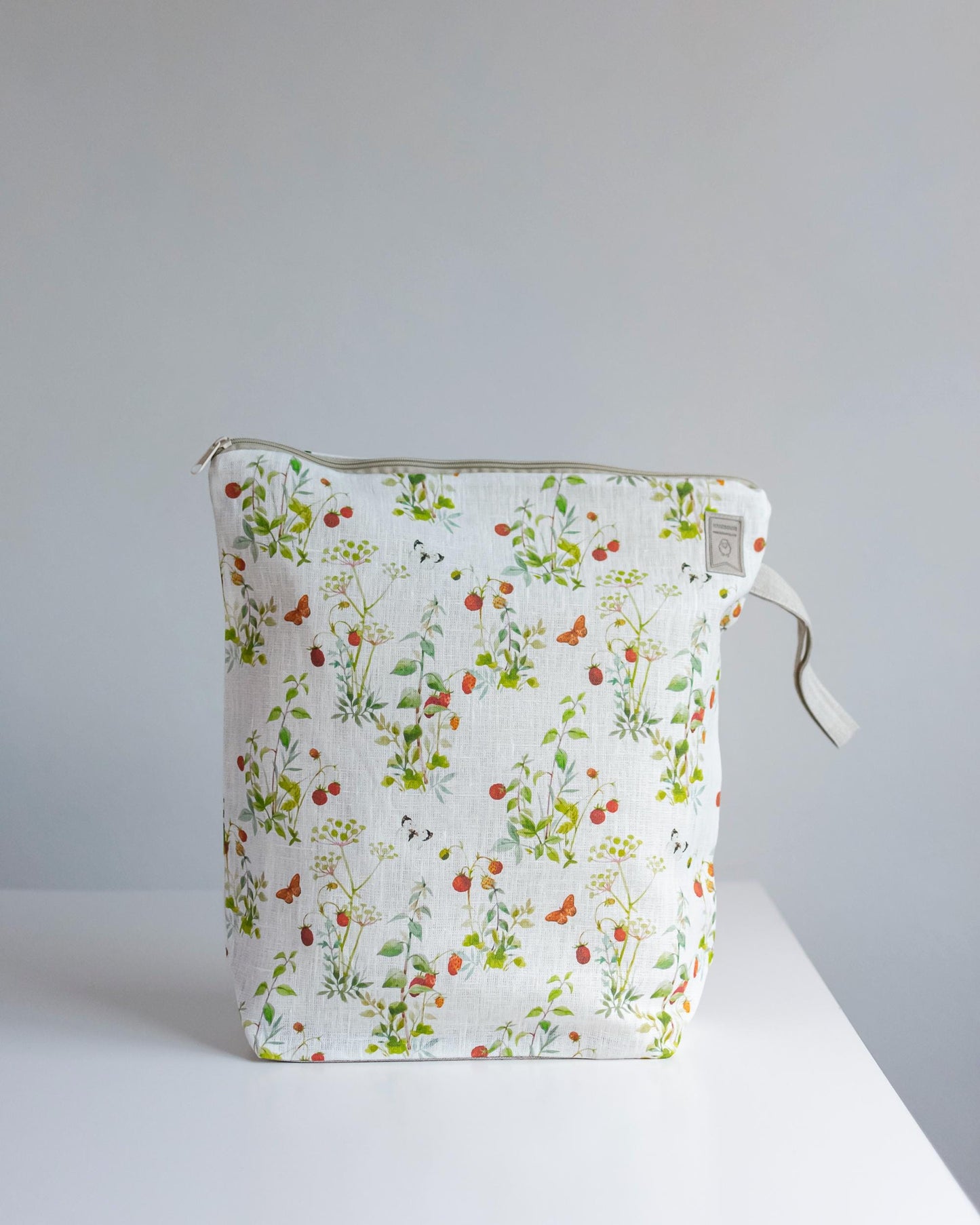 Work in progress Project Bag with zipper with Strawberry print Sizes Small, Medium, Large.